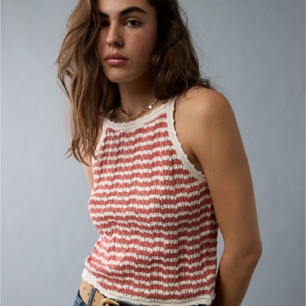 NWT - American Eagle Outfitters High Neck Crochet Tank Top - L
